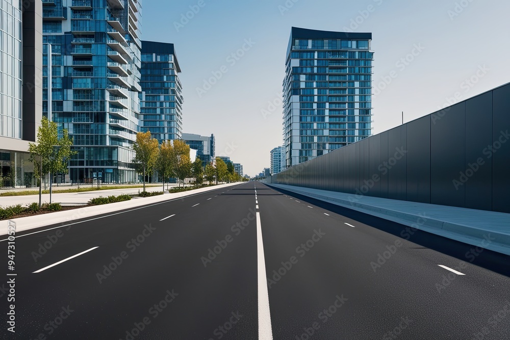 Empty Asphalt Road Against Modern City Skyline Empty Asphalt Road Against Modern City Skyline