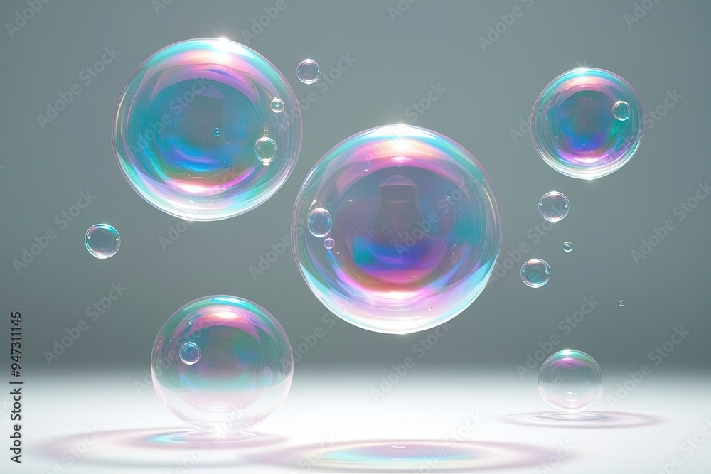 Vibrant Iridescent Soap Bubbles Against a Clean Luminous Background Vibrant Iridescent Soap Bubbles Against a Clean Luminous Background