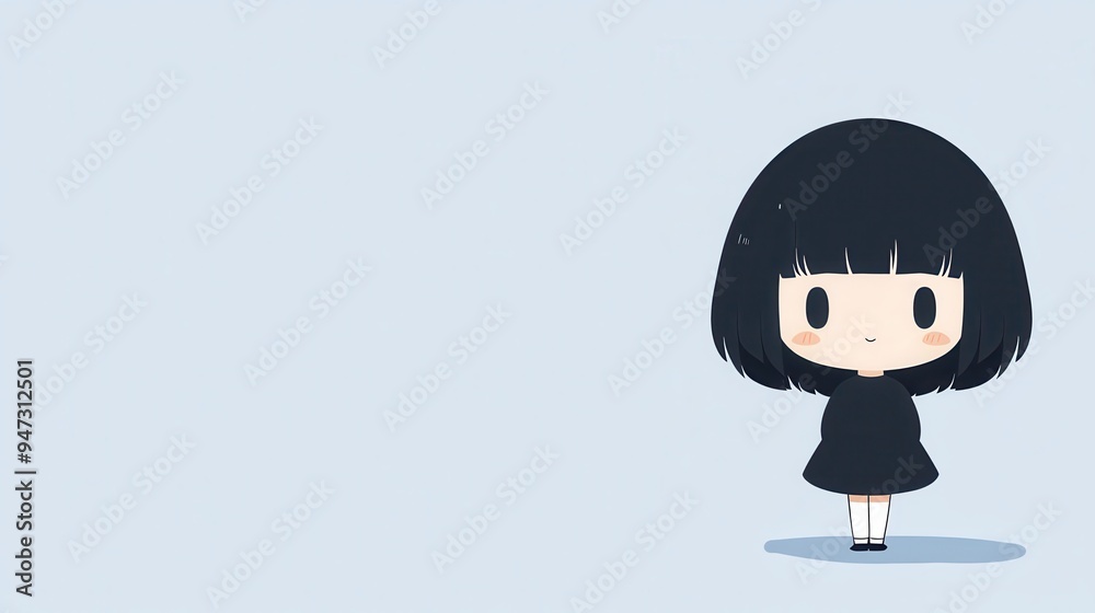 Cute Anime Girl Illustration With Blue Background Cute Anime Girl Illustration With Blue Background