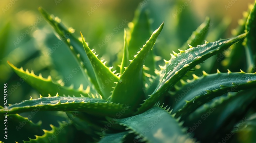 Close-up of aloe vera leaf showing the spiky edges and rich green color. Close-up of aloe vera leaf showing the spiky edges and rich green color.