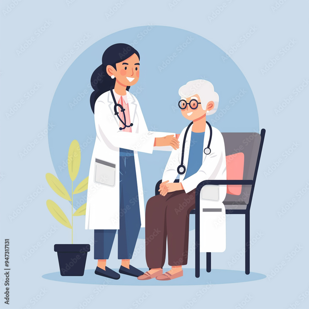 illustration of female doctor treating elderly patient, flat design for world doctors day illustration of female doctor treating elderly patient, flat design for world doctors day