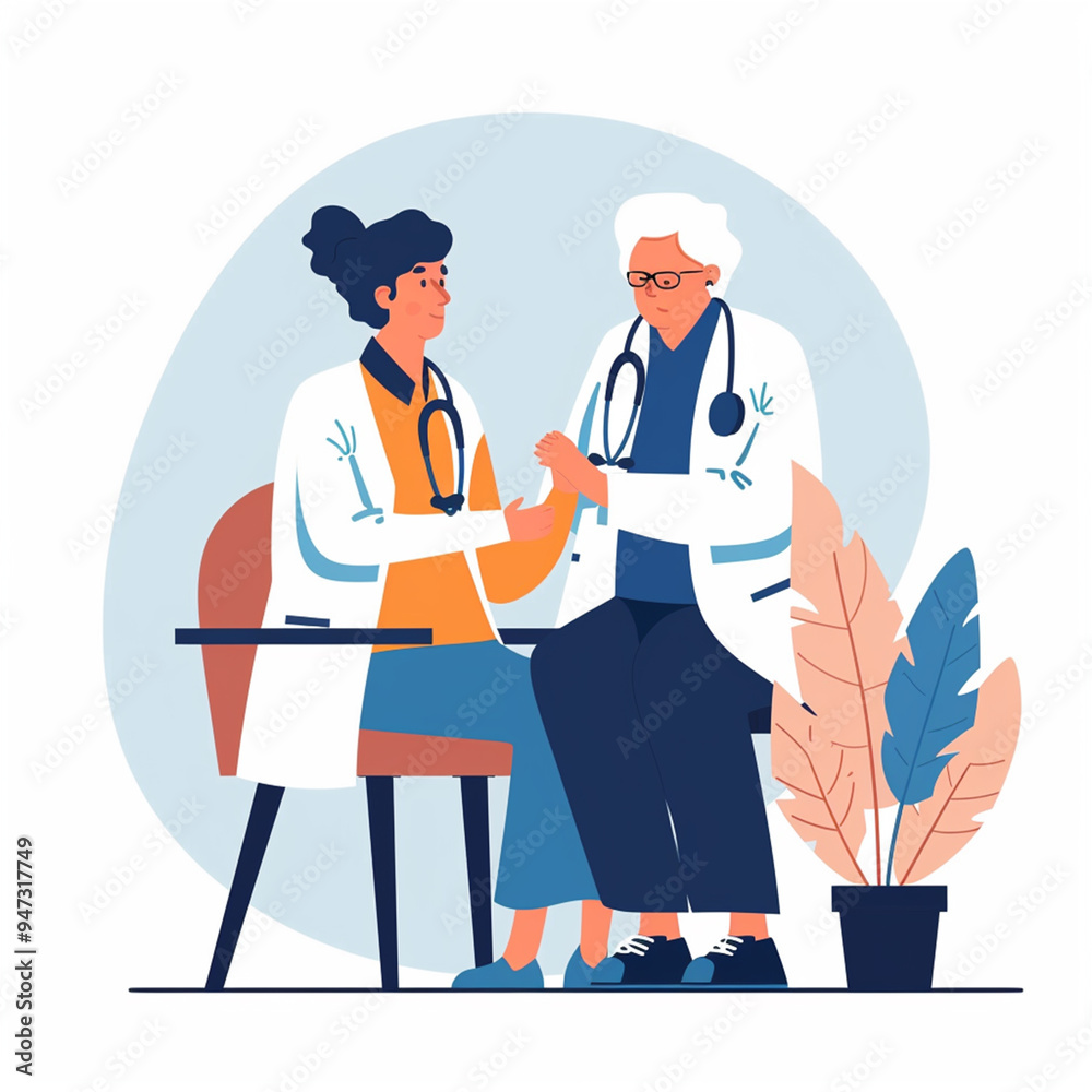 illustration of female doctor treating elderly patient, flat design for world doctors day illustration of female doctor treating elderly patient, flat design for world doctors day
