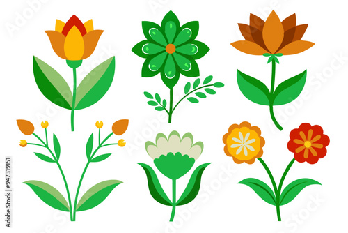 Elegant Floral Clip Art with Vibrant Colors and Detail
