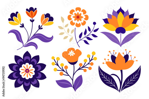 Elegant Floral Clip Art with Vibrant Colors and Detail
