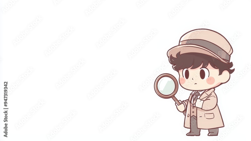 Cute Cartoon Detective with Magnifying Glass Illustration Cute Cartoon Detective with Magnifying Glass Illustration