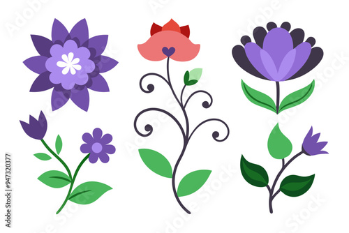 Elegant Floral Clip Art with Vibrant Colors and Detail
