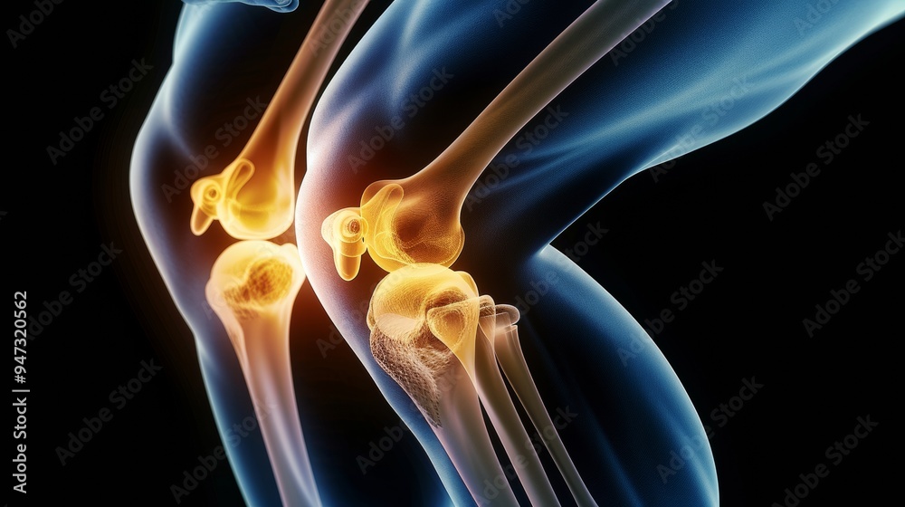 X-ray image showing knee bones in the human body that has pain X-ray image showing knee bones in the human body that has pain