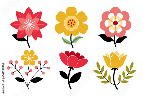 Elegant Floral Clip Art with Vibrant Colors and Detail
