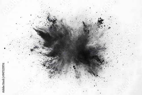 Black Dust Explosion on White Background