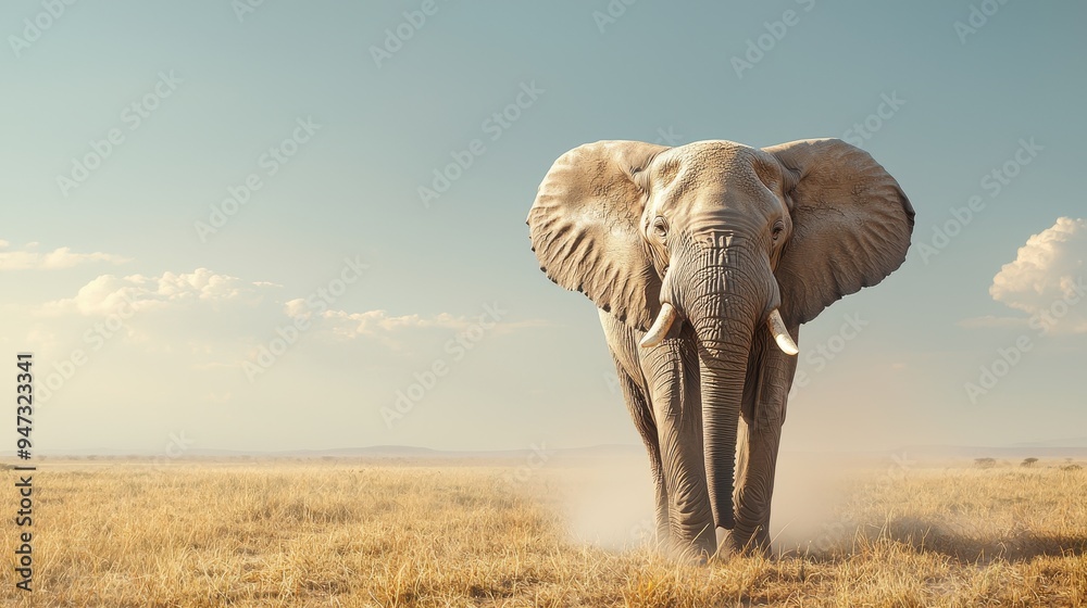 Fototapeta premium African Elephant Walking Through Savanna Grassland