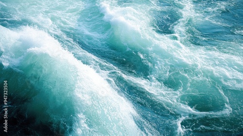 A close-up of the water at Niagara Falls, showing the swirling currents and rapids.