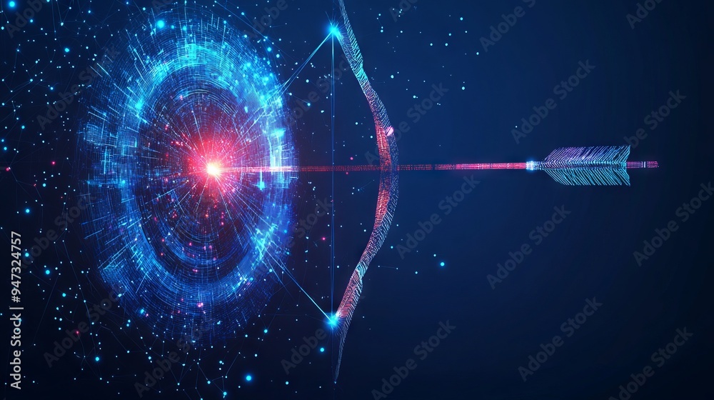 Digital target with bow arrow in bullseye with Japanese candlestick ...