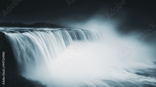 A long exposure shot of Niagara Falls at night, with the water appearing silky smooth.