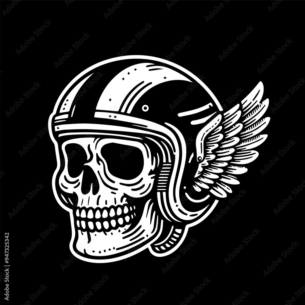 Hand drawn Skull wear helmet with wings illustration Hand drawn Skull wear helmet with wings illustration