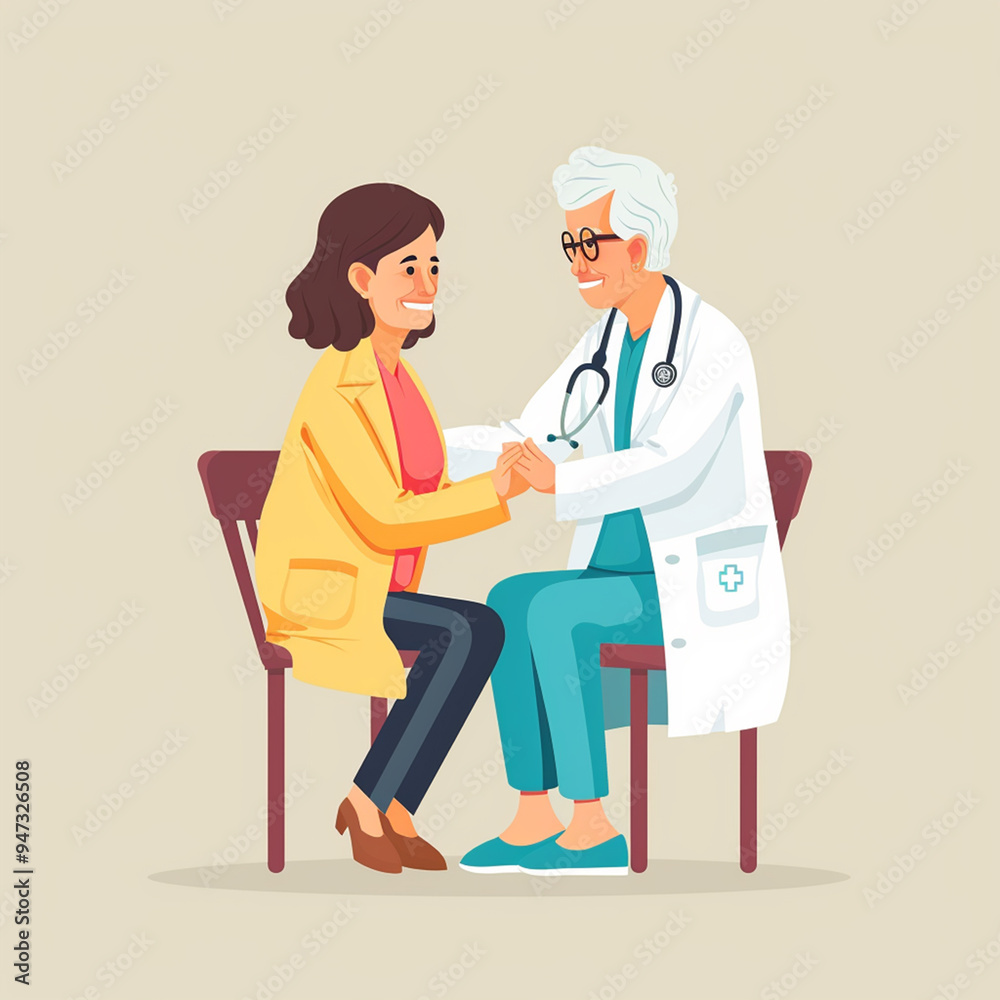illustration of female doctor treating elderly patient, flat design for world doctors day illustration of female doctor treating elderly patient, flat design for world doctors day