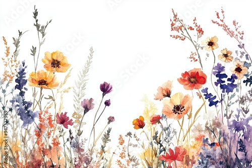 flowers in the field against white background 