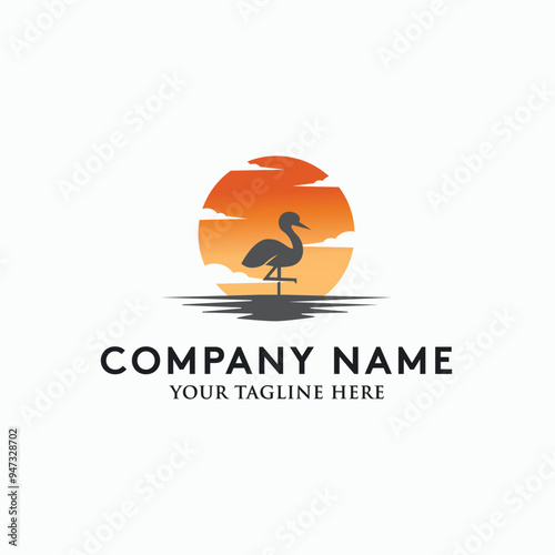 Flamingo sunset logo design vector