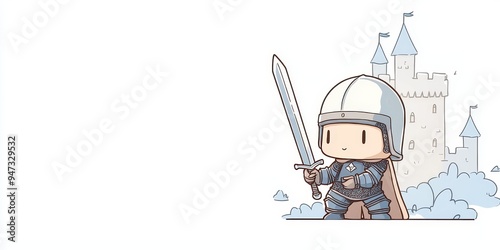 Cartoon Knight with Sword and Castle Illustration photo