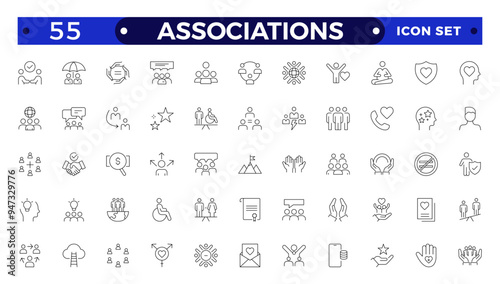Society web icons in line style. Team, group, people, teamwork, social, association, cooperation, collection. Associations outline icon set.