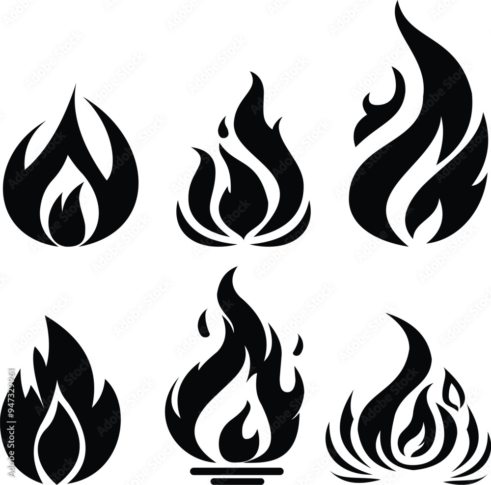 Flat Fire Icons Set: Illustration & Warning Sign Designs Flat Fire Icons Set: Illustration & Warning Sign Designs