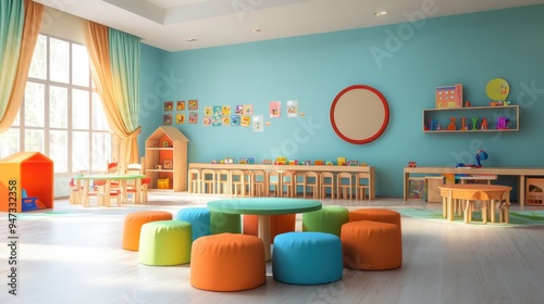 Colorful and Playful Kindergarten Classroom Interior