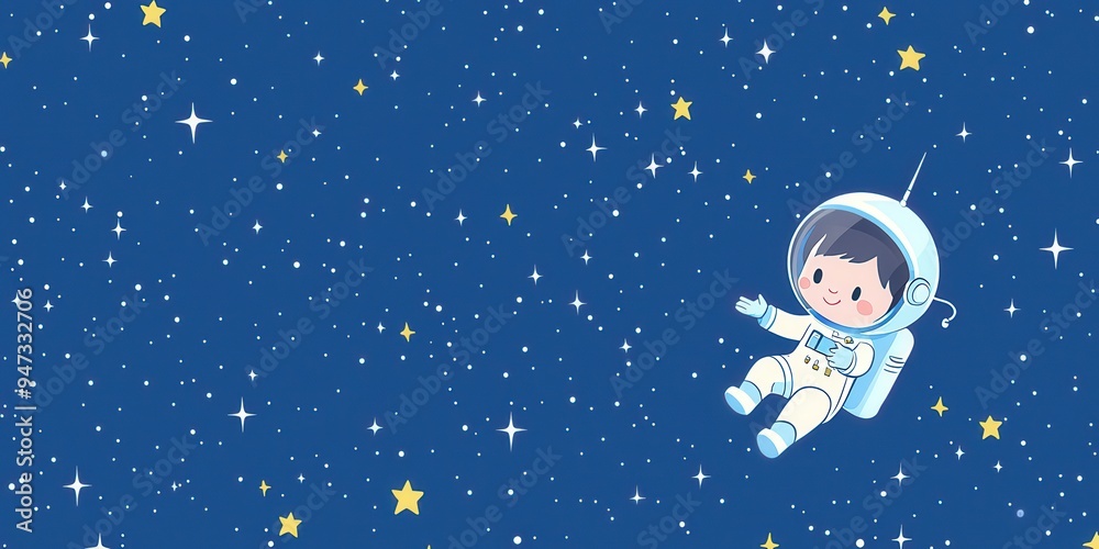 Naklejka premium Cute Astronaut Floating in Space with Stars