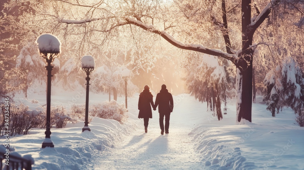 A couple walking through the snow-covered paths of Ningle Terrace, enjoying the winter magic. A couple walking through the snow-covered paths of Ningle Terrace, enjoying the winter magic.