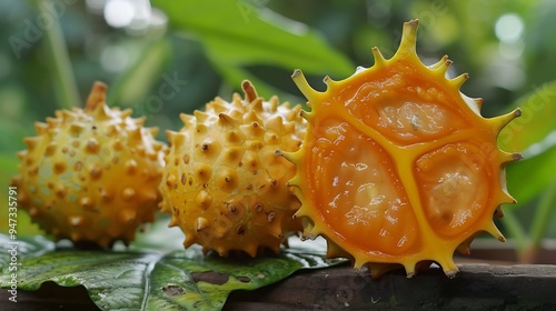 Closeup of Kiwano Melon Fruit photo