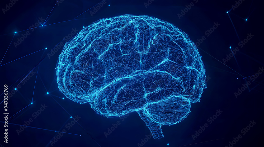 A digital blueprint-style illustration of a human brain, with glowing plexus lines forming a detailed map of neural connections. The brain is rendered in clean A digital blueprint-style illustration of a human brain, with glowing plexus lines forming a detailed map of neural connections. The brain is rendered in clean