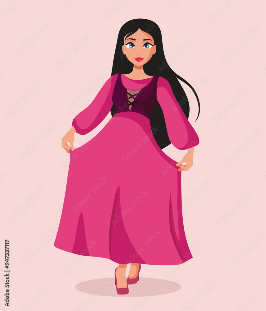 Beautiful Medieval Princess in a Pink Dress Vector Cartoon Illustration. Pretty noble lady having good manners and elegance
Beautiful Medieval Princess in a Pink Dress Vector Cartoon Illustration. Pretty noble lady having good manners and elegance