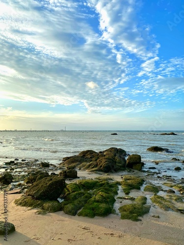 Beautiful panorama of seascape with blue sky at daylight