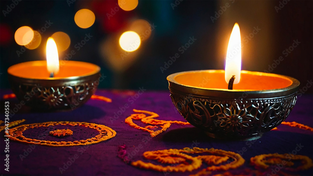 Colorful clay diya lamps with flowers Diwali Festival Banner Colorful clay diya lamps with flowers Diwali Festival Banner