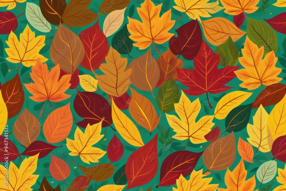Seamless autumn leaves pattern with orange and floral design for textile and wallpaper decoration Seamless autumn leaves pattern with orange and floral design for textile and wallpaper decoration