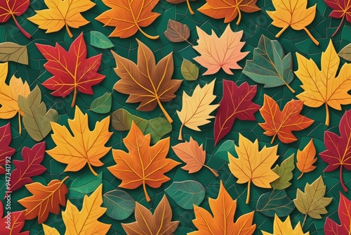 Seamless autumn leaves pattern with orange and floral design for textile and wallpaper decoration photo