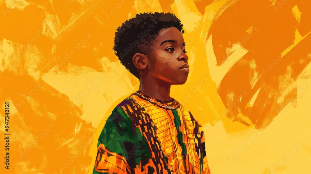 Fototapeta premium Portrait of a Young Boy in a Colorful Shirt