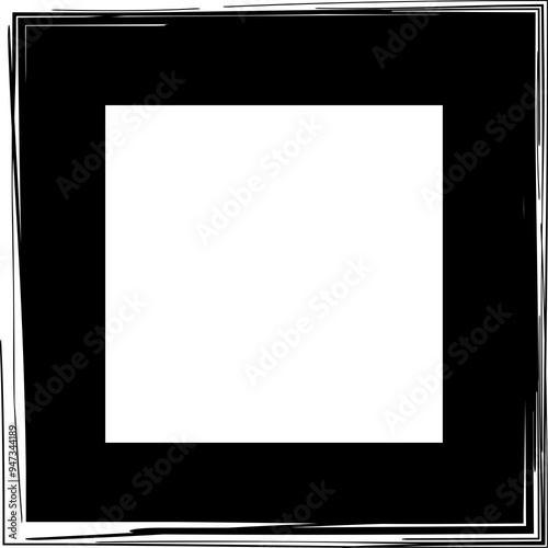 Set collection of square black frames with brush strokes