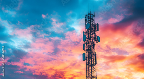 Telecommunications Tower Against a Dramatic Cloudy Sky 