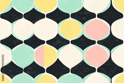 A stunning seamless pattern showcasing s geometric shapes and soft pastel hues for a retroinspired vibe. photo