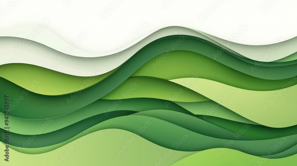 Fototapeta premium Explore a dynamic abstract paper cut background featuring vibrant green waves, perfect for modern graphic design projects.