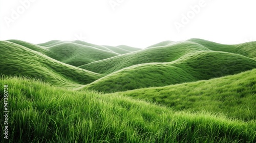 Green Grass Rolling Hills Landscape Background Isolated Overlay Element, Mountain Valley Meadow Backdrop, White Background for Easy Editing