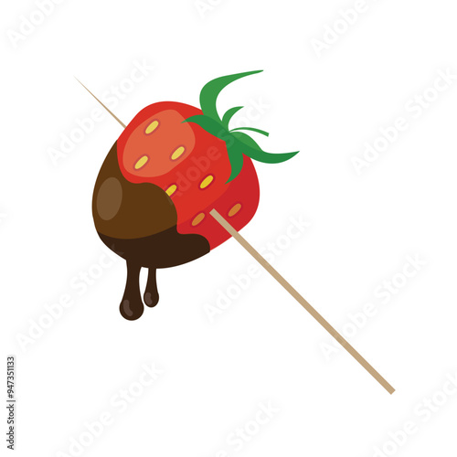 Chocolate covered strawberry. Vector illustration.