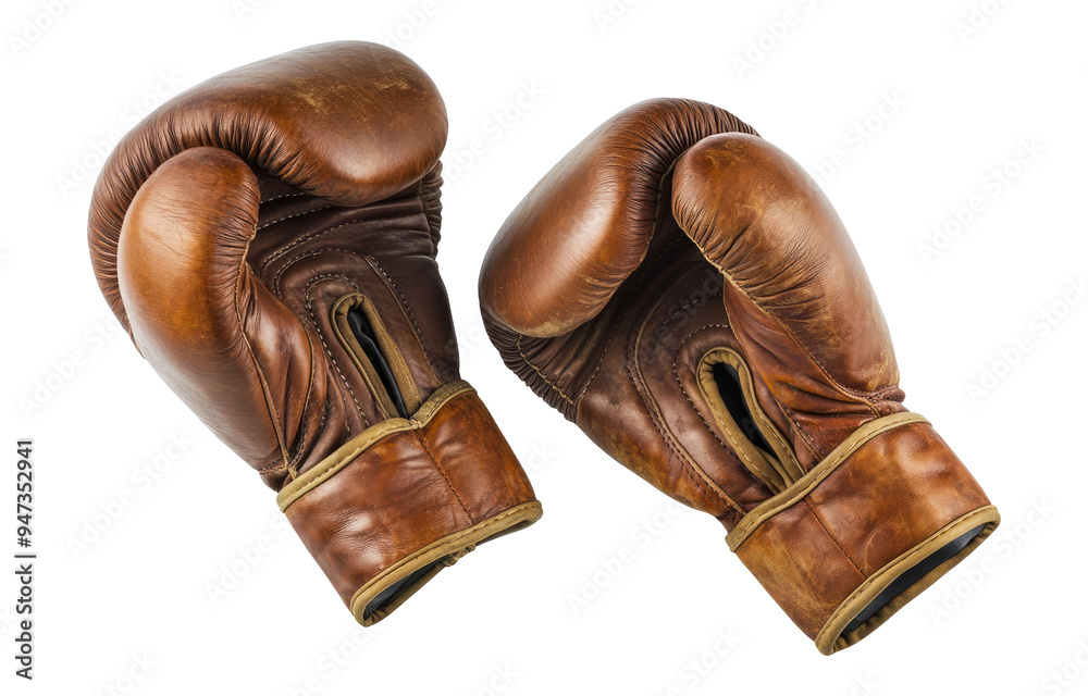 Pair of brown leather boxing gloves, cut out Pair of brown leather boxing gloves, cut out
