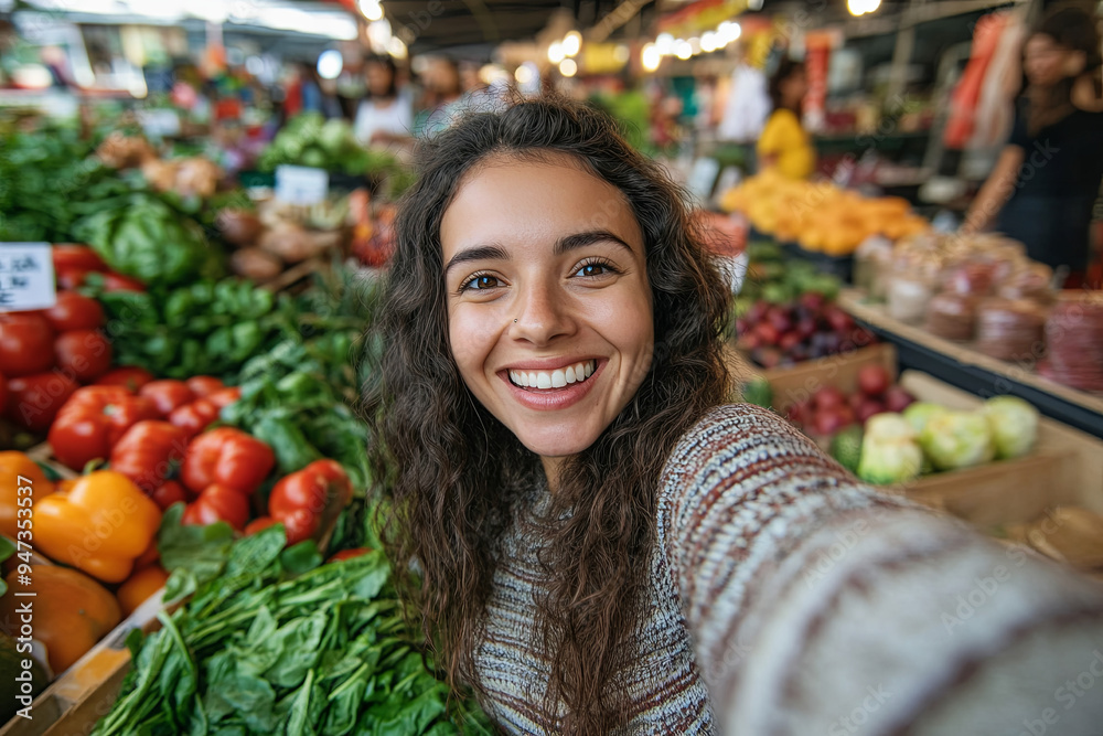 Selfie at the local market with fresh foods Selfie at the local market with fresh foods