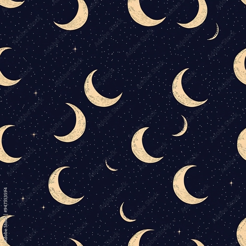 Seamless pattern of crescent moons in various phases