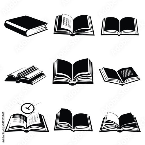 Book set icon, logo silhouettes isolated on white background. Book icon set in thin line style. Editable line, editable stroke. 