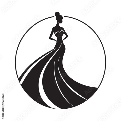 Woman in the ball gown black silhouette logo vector isolated on white background