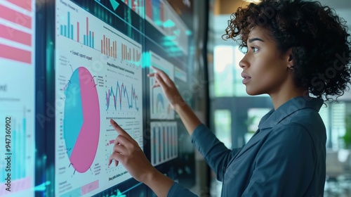 Business consultants analyze financial audit on interactive screens photo