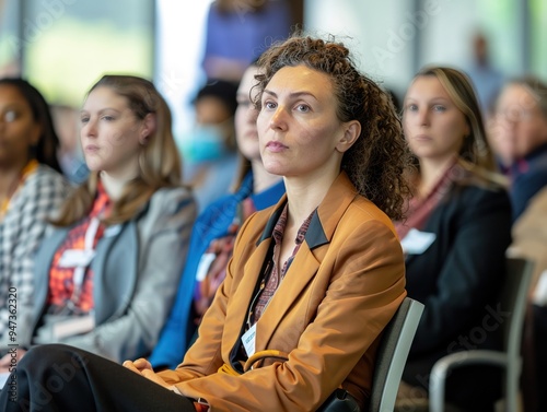 Woman leader in conference commanding attention on GMP updates photo