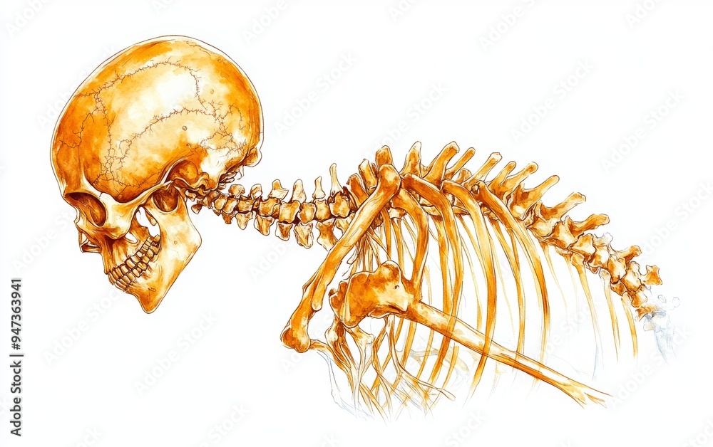 Obraz premium A detailed of a human skeleton, showcasing anatomical features for educational and artistic purposes.