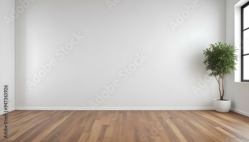 Empty room with white wall and wooden floor